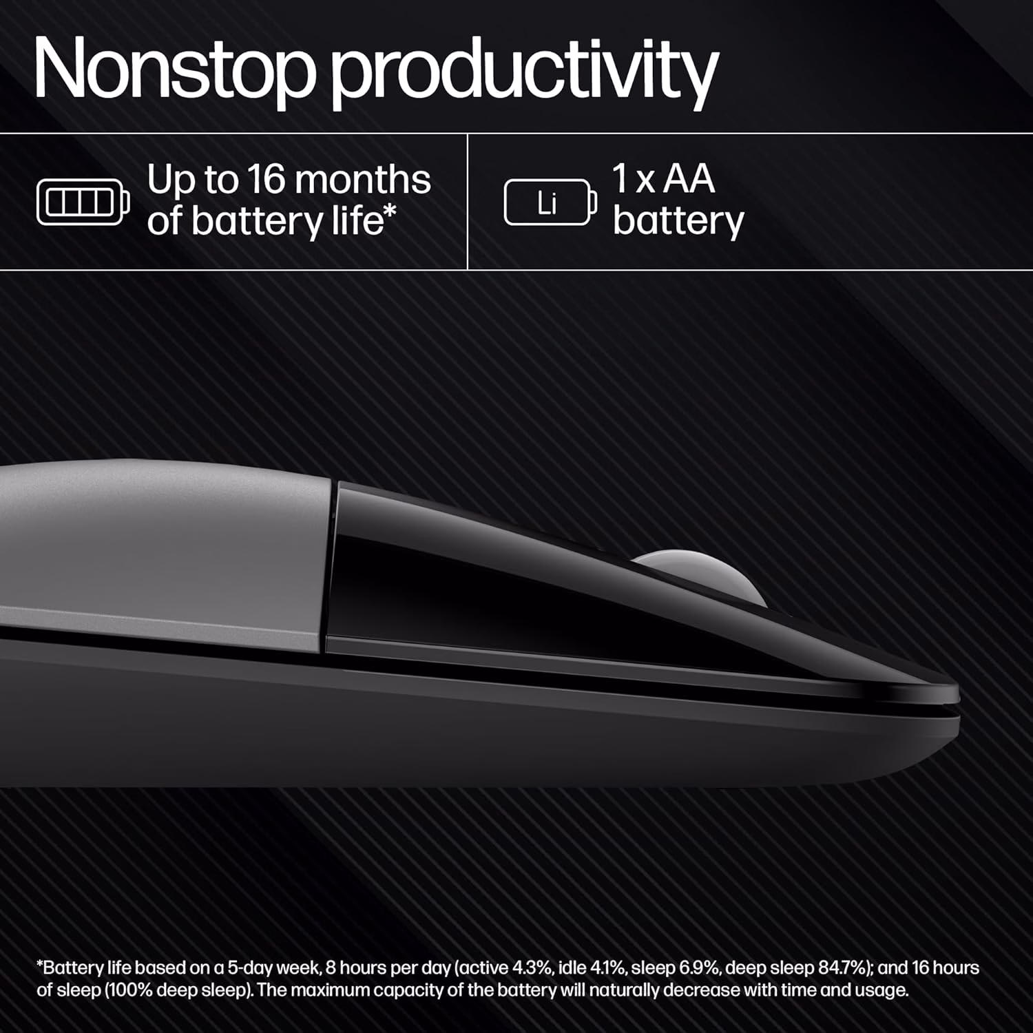 HP Z3700 /Slim form with USB receiver,16 month battery life, 1200DPI Wireless Optical Mouse??(2.4GHz Wireless, Silver) - Image 3