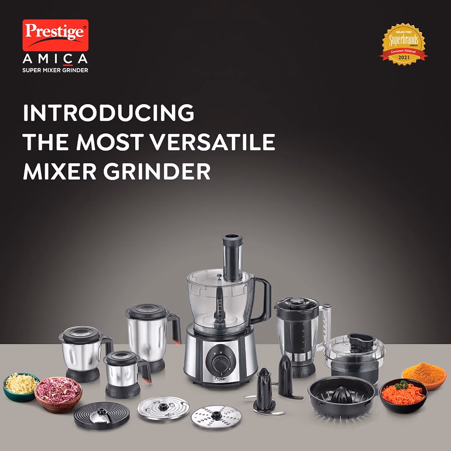 Prestige AMICA Super Mixer Grinder 1000 Juicer Mixer Grinder (5 Jars,BLACK WITH SILVER) - Image 4