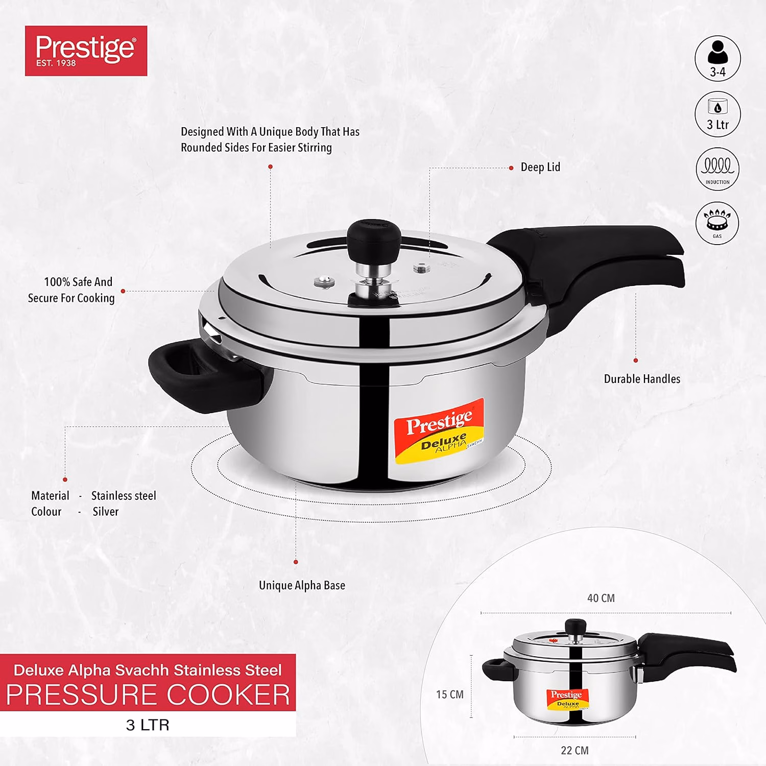Prestige Deluxe Alpha Svachh 3 L Induction Bottom Pressure Cooker?(Stainless Steel) - Image 3