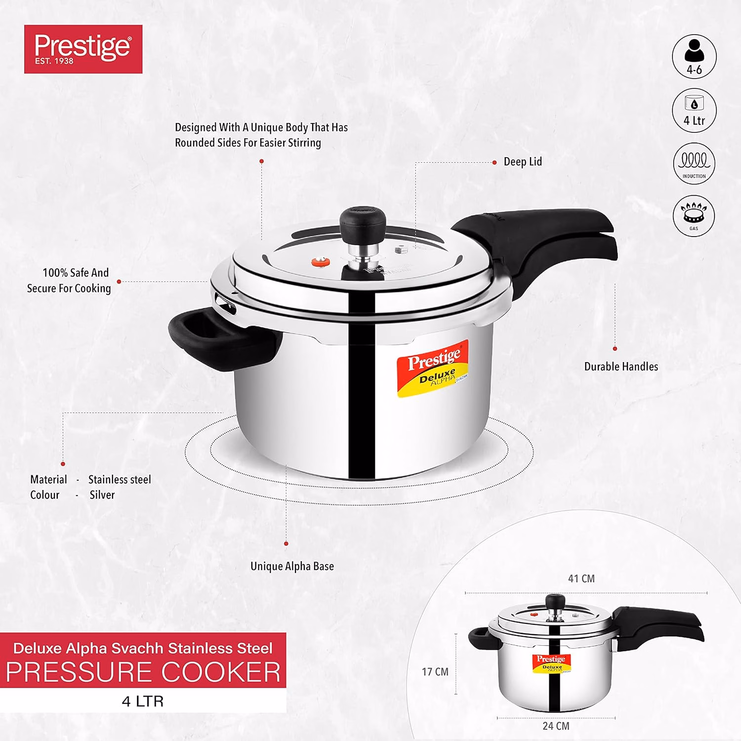 Prestige Deluxe Alpha Svachh 4 L Induction Bottom Pressure Cooker?(Stainless Steel) - Image 3