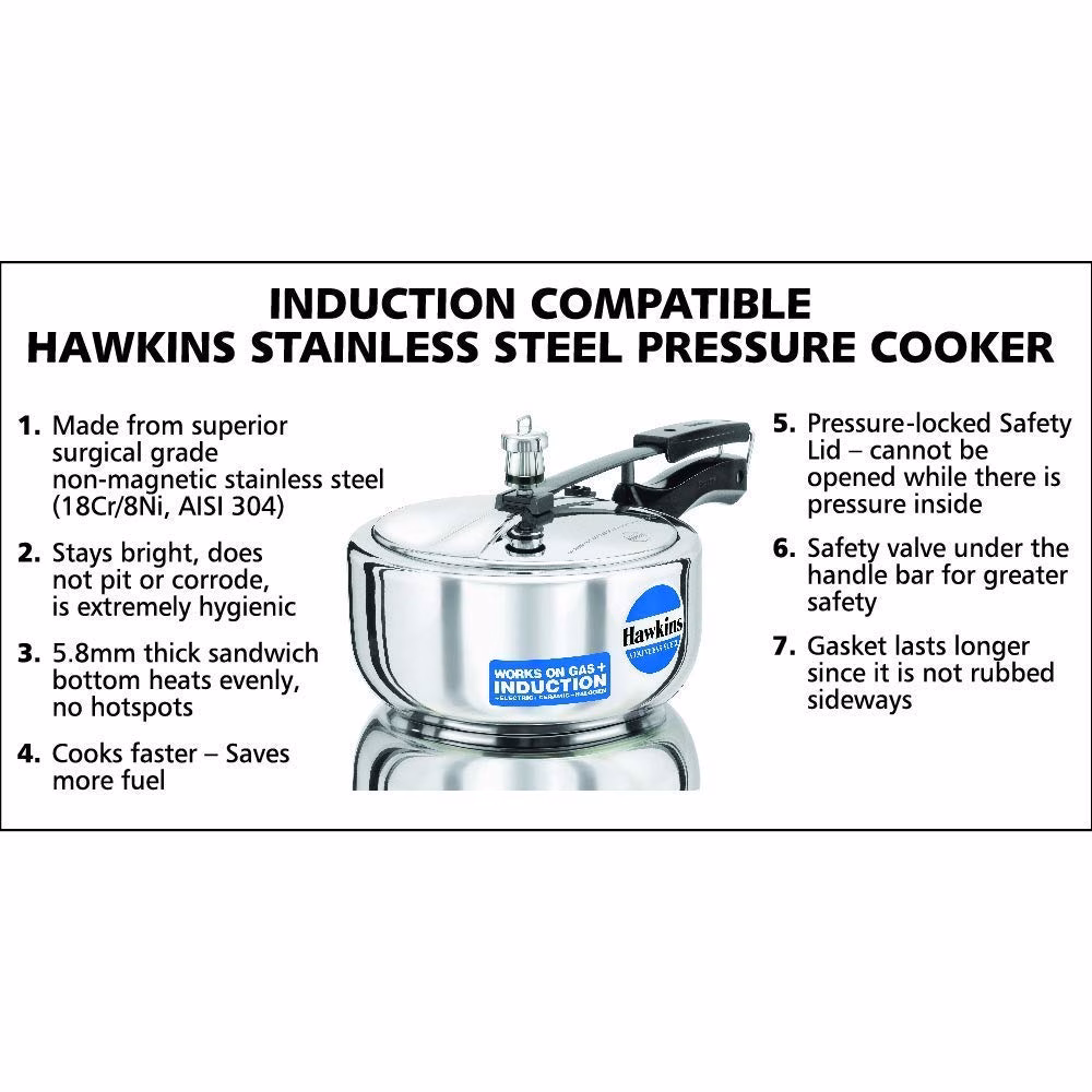 Hawkins Wide (HSS3W) 3 L Induction Bottom Pressure Cooker?(Stainless Steel) - Image 4