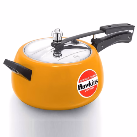 Hawkins Mustard Yellow Ceramic Coated Contura (CMY50) 5 L Pressure Cooker?(Aluminium)