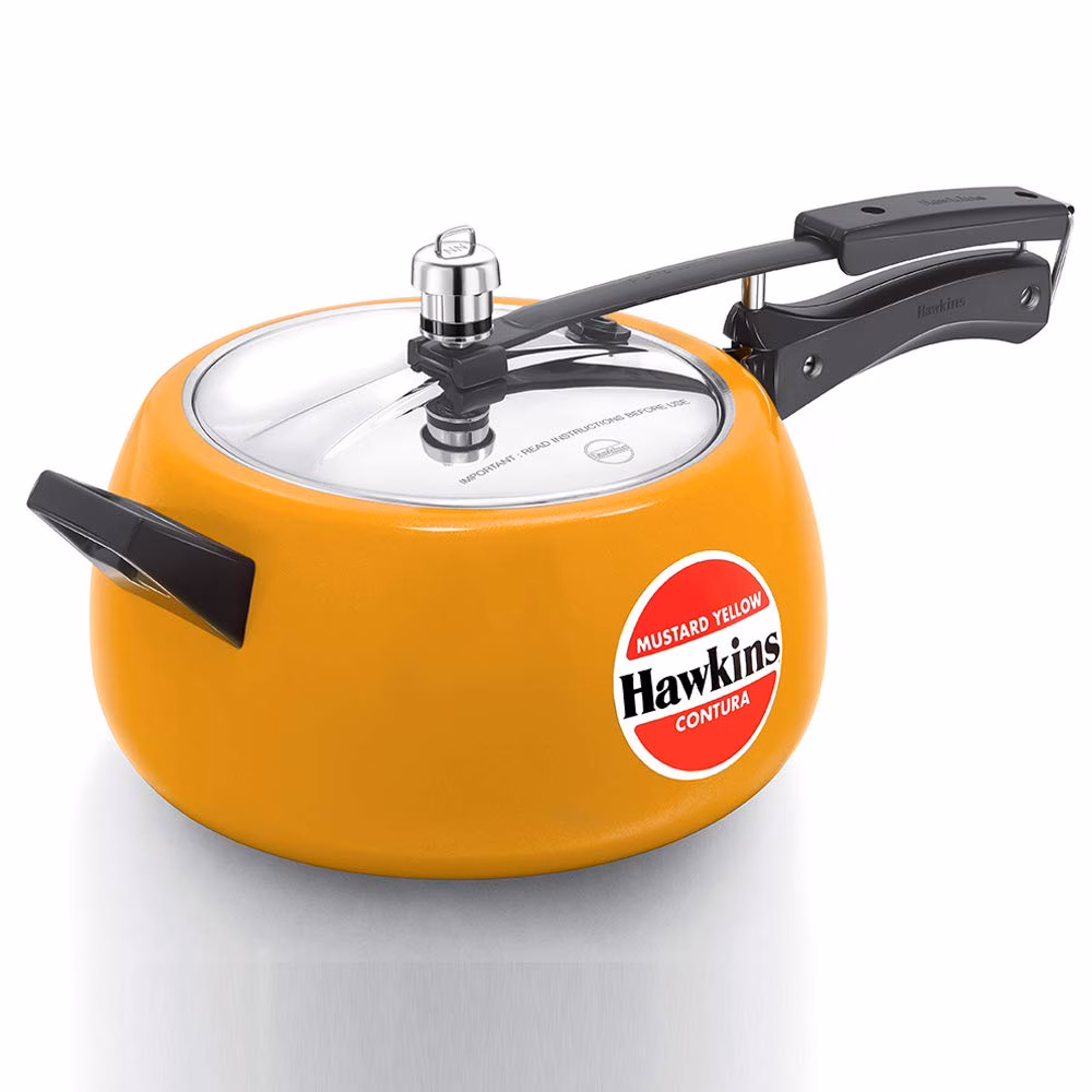 Hawkins Mustard Yellow Ceramic Coated Contura (CMY50) 5 L Pressure Cooker?(Aluminium)