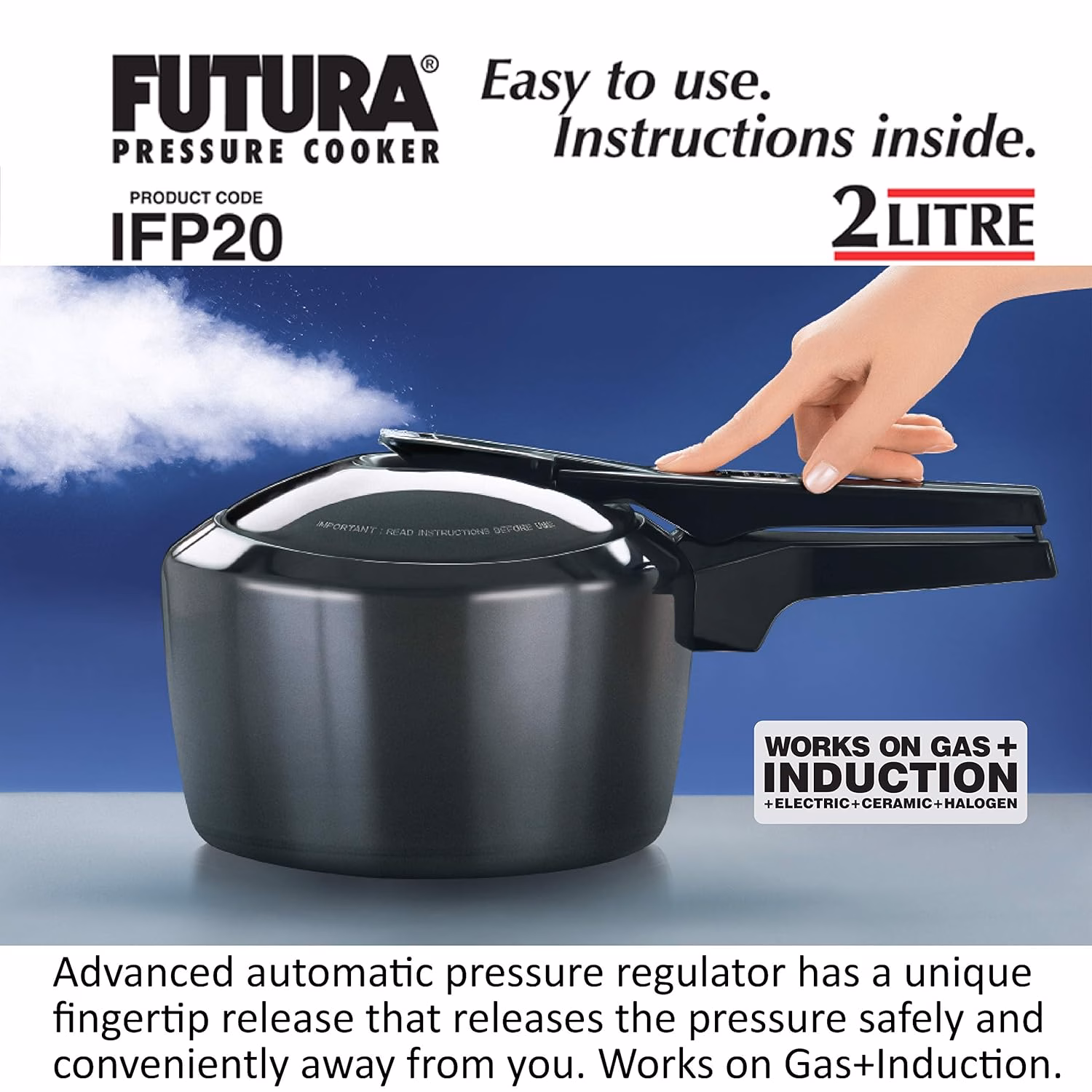Hawkins Futura (IFP20) 2 L Induction Bottom Pressure Cooker?(Hard Anodized) - Image 3
