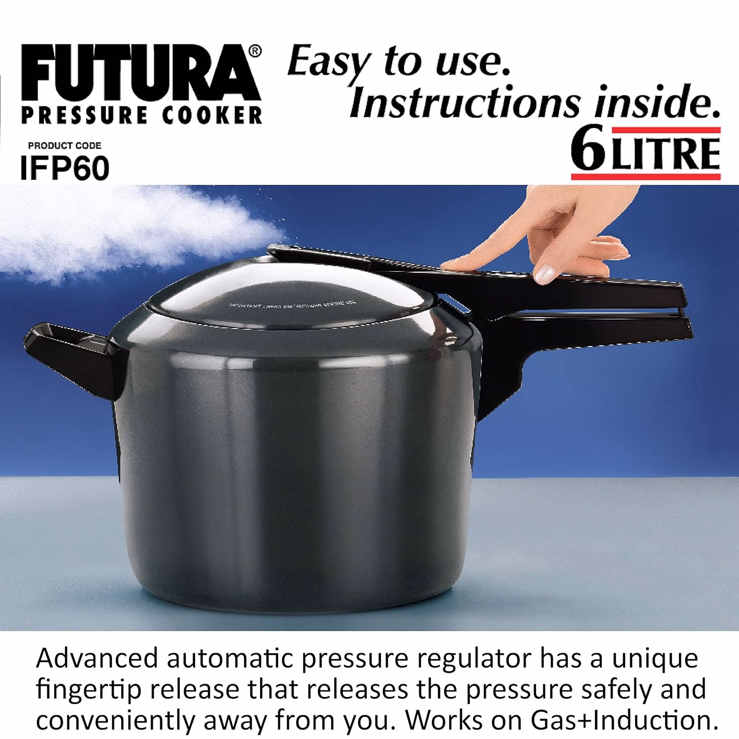 Hawkins Futura (IFP60) 6 L Induction Bottom Pressure Cooker?(Hard Anodized) - Image 3