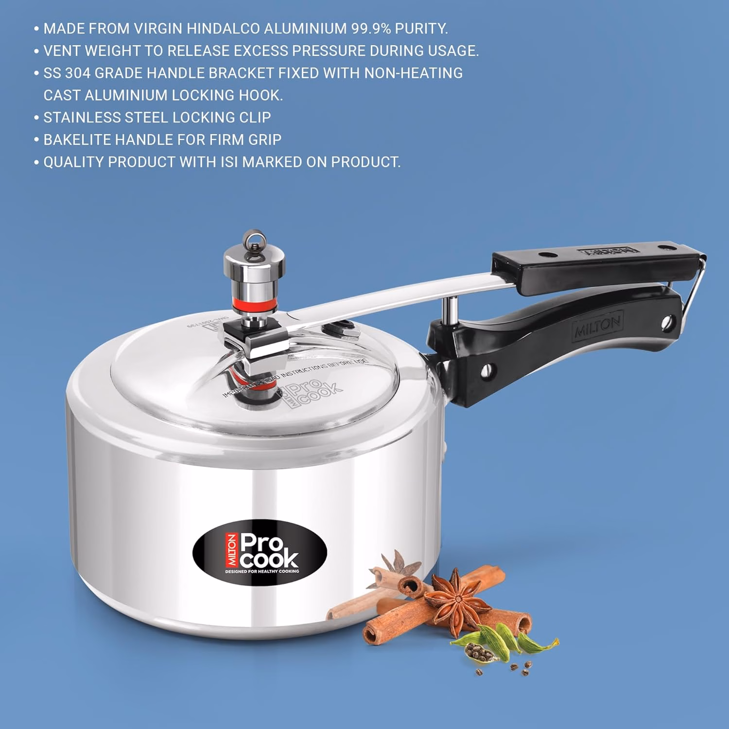 Milton Pro Cook Aluminium Induction Pressure Cooker With Inner Lid, Silver 2 L Induction Bottom Pressure Cooker?(Aluminium) - Image 4