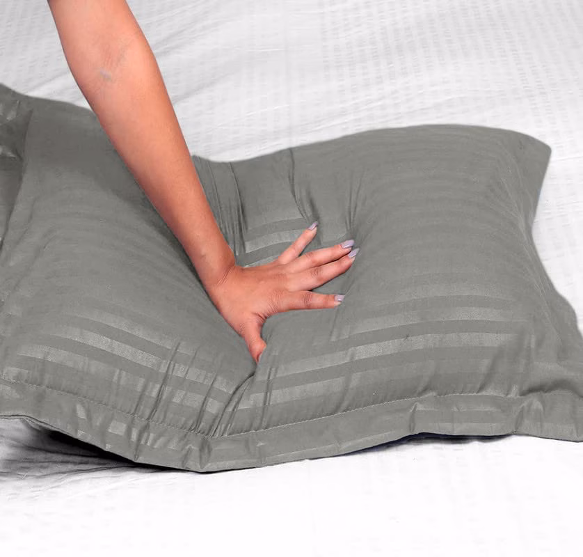 Seasons Premium 210 TC 100% Pure Cotton Satin Stripes Pillow Cover Set of 2 Pcs, for Hotel Hospital Uses, 18x28 inches - Beige & Mouse - Image 4