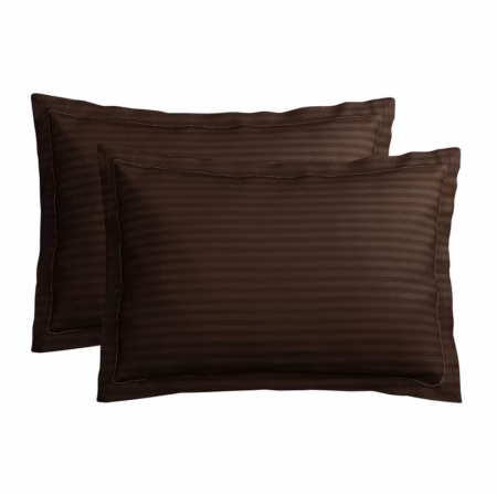 Seasons Premium 210 TC 100% Pure Cotton Satin Stripes Pillow Cover Set of 2 Pcs, for Hotel Hospital Uses, 18x28 inches - Coffee