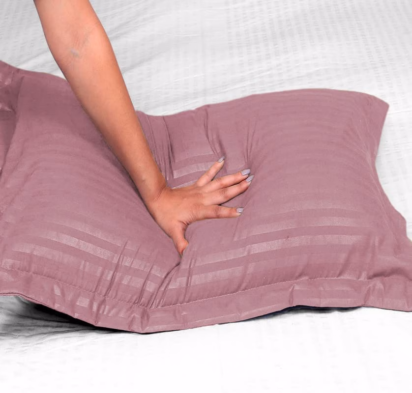 Seasons Premium 210 TC 100% Pure Cotton Satin Stripes Pillow Cover Set of 2 Pcs, for Hotel Hospital Uses, 18x28 inches - Onion - Image 4