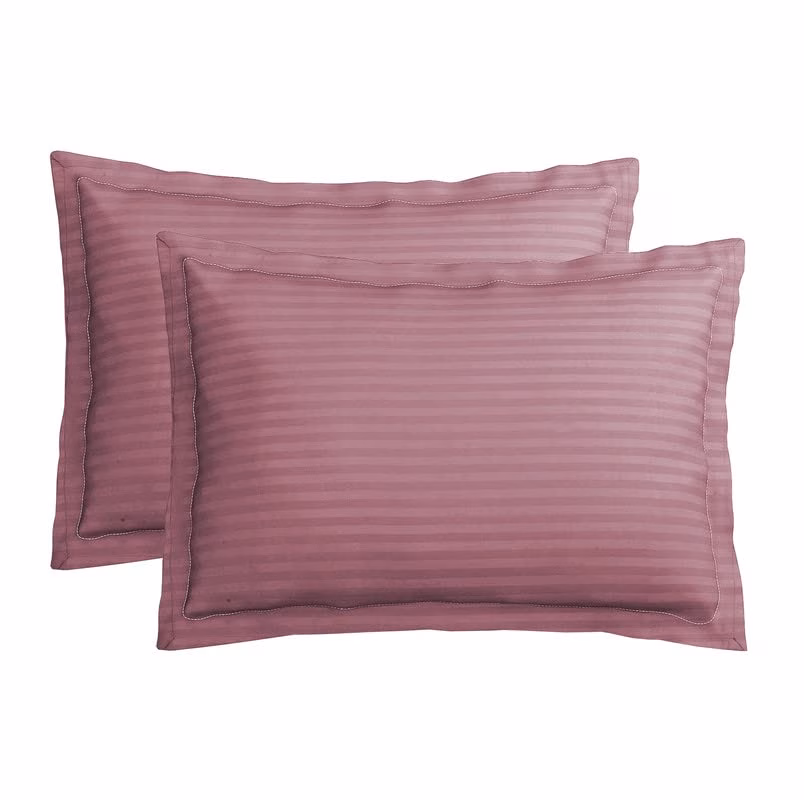 Seasons Premium 210 TC 100% Pure Cotton Satin Stripes Pillow Cover Set of 2 Pcs, for Hotel Hospital Uses, 18x28 inches - Onion