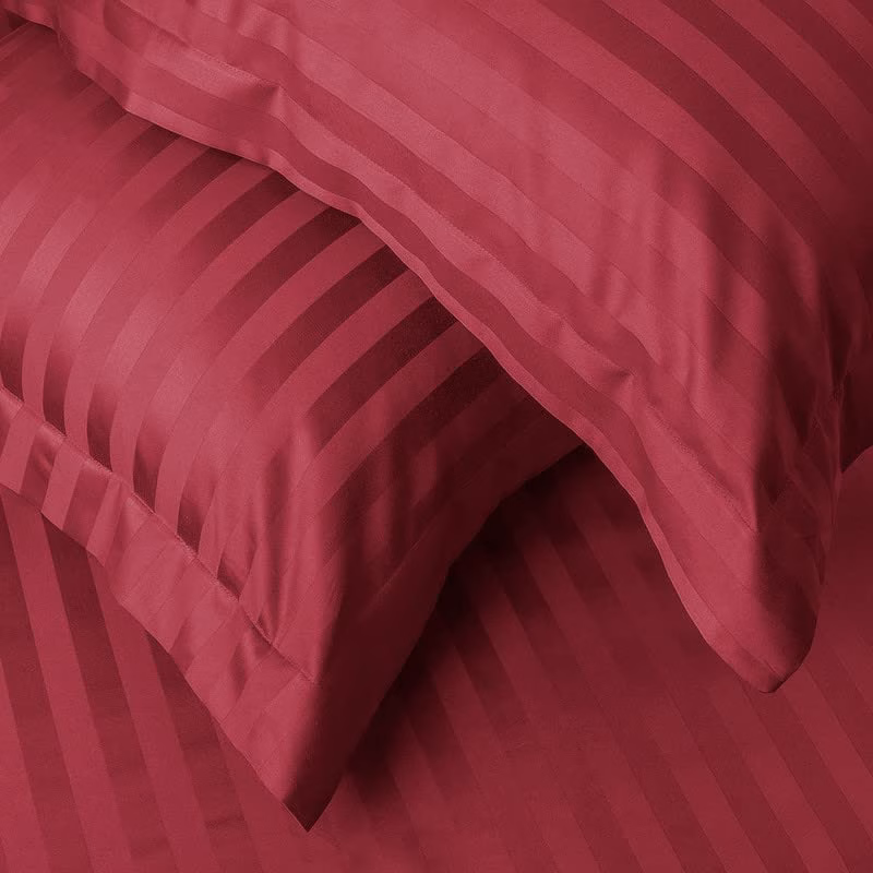 Seasons Premium 210 TC 100% Pure Cotton Satin Stripes Pillow Cover Set of 2 Pcs, for Hotel Hospital Uses, 18x28 inches - Red & Maroon - Image 3