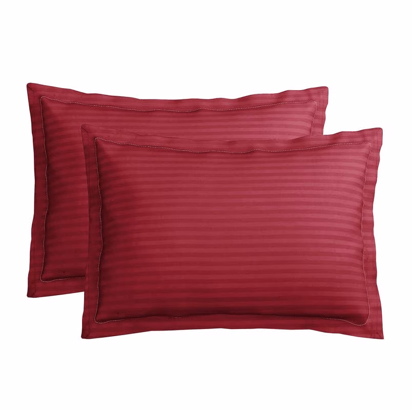 Seasons Premium 210 TC 100% Pure Cotton Satin Stripes Pillow Cover Set of 2 Pcs, for Hotel Hospital Uses, 18x28 inches - Red & Maroon