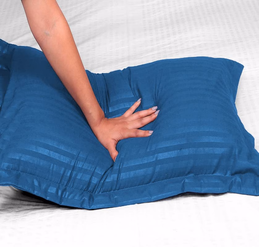 Seasons Premium 210 TC 100% Pure Cotton Satin Stripes Pillow Cover Set of 2 Pcs, for Hotel Hospital Uses, 18x28 inches - Royal Blue - Image 4