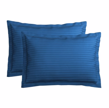 Seasons Premium 210 TC 100% Pure Cotton Satin Stripes Pillow Cover Set of 2 Pcs, for Hotel Hospital Uses, 18x28 inches - Royal Blue