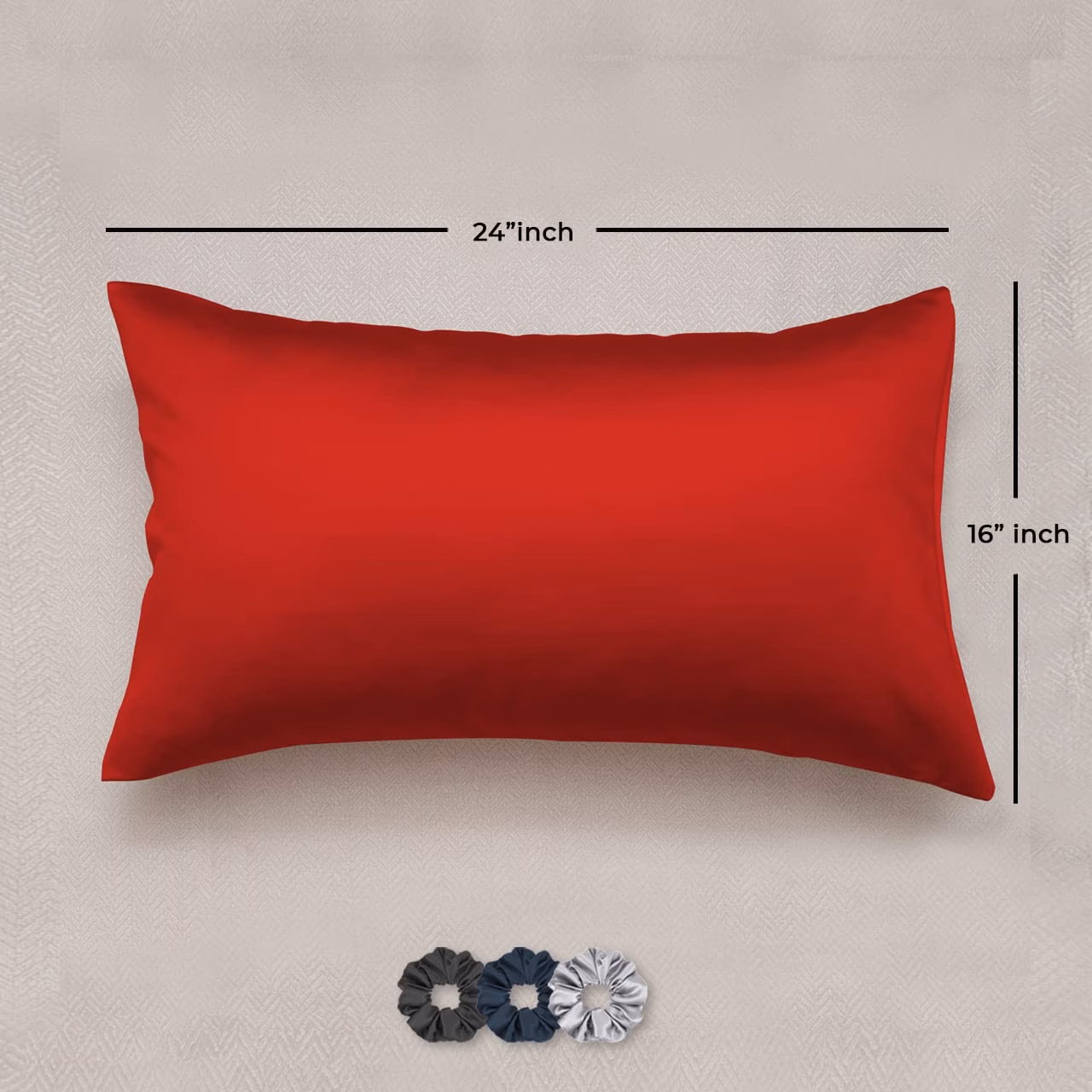 Seasons Luxurious Satin Silk Pillow Covers/Pillowcases with Envelope Closure, Soft Comfortable Protects Hair and Skin - 17 inch x 27 inch - Set of 2 with 3 Satin Schrunchies (Red) - Image 4