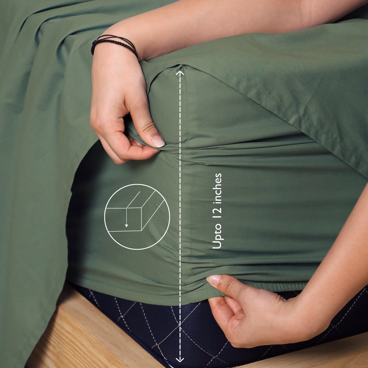 Seasons Pure Cotton Percale Fitted Sheet for Double Bed Size Bedding with Pillow Cover for Bedroom, Soft Hotel Quality Bottom Bedsheets with Elastic Deep Pocket (72x72 Inch, Avocado Green) - Image 4