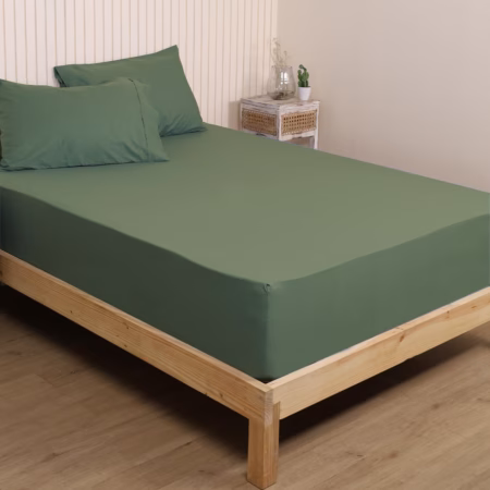 Seasons Pure Cotton Percale Fitted Sheet for Single Bed Size Bedding with Pillow Cover for Bedroom, Soft Hotel Quality Bottom Bedsheets with Elastic Deep Pocket (36x78 Inch, Avocado Green)