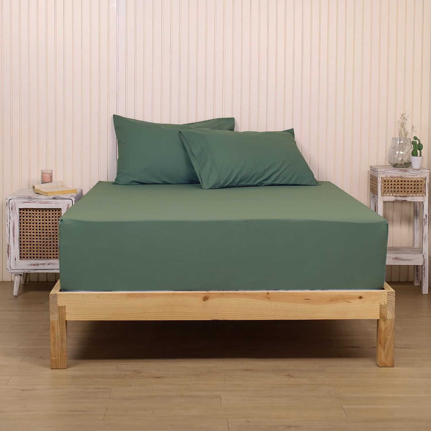 Seasons Pure Cotton Percale Fitted Sheet for King Bed Size Bedding with Pillow Cover for Bedroom, Soft Hotel Quality Bottom Bedsheets with Elastic Deep Pocket (72x78 Inch, Avocado Green) - Image 3