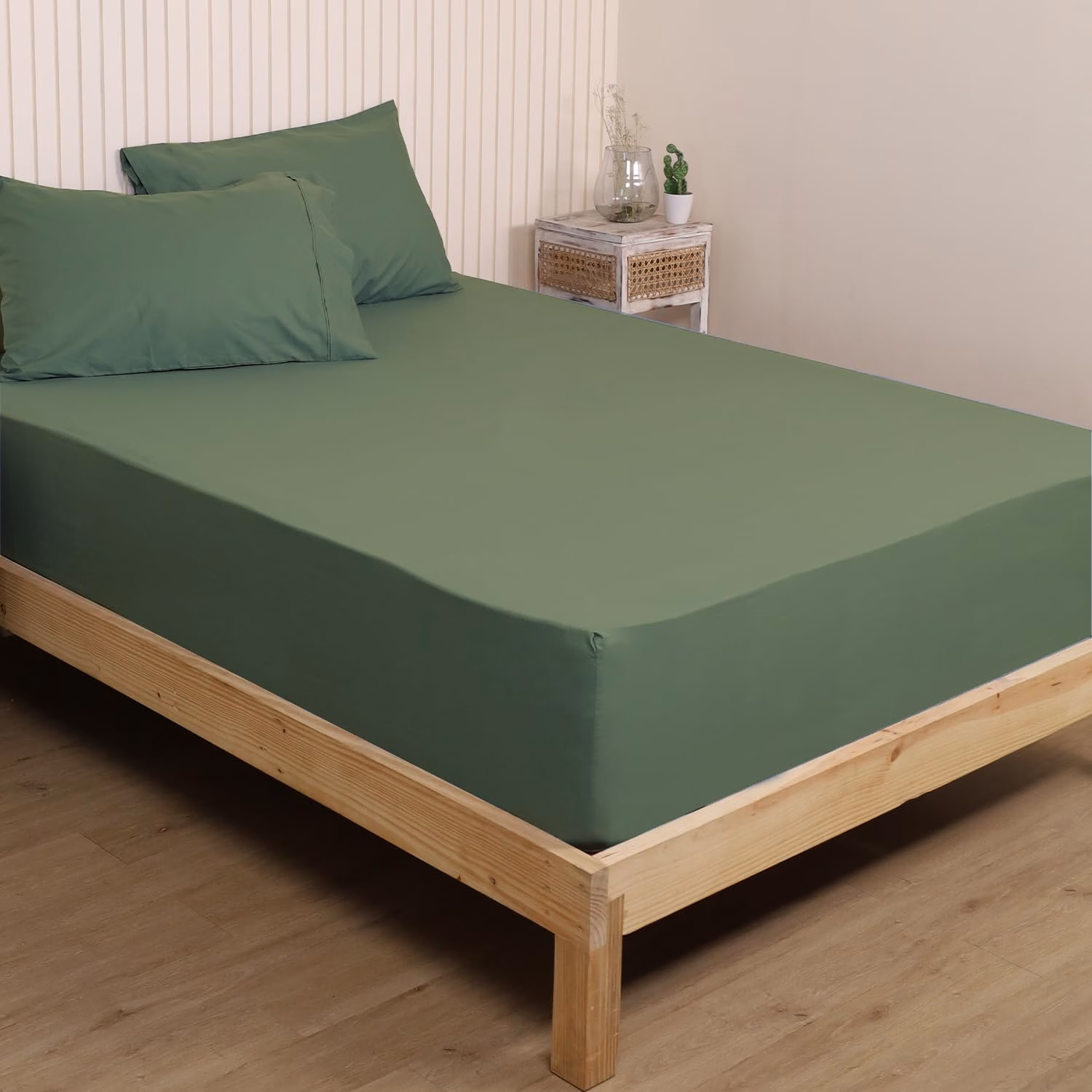 Seasons Pure Cotton Percale Fitted Sheet for King Bed Size Bedding with Pillow Cover for Bedroom, Soft Hotel Quality Bottom Bedsheets with Elastic Deep Pocket (72x78 Inch, Avocado Green)