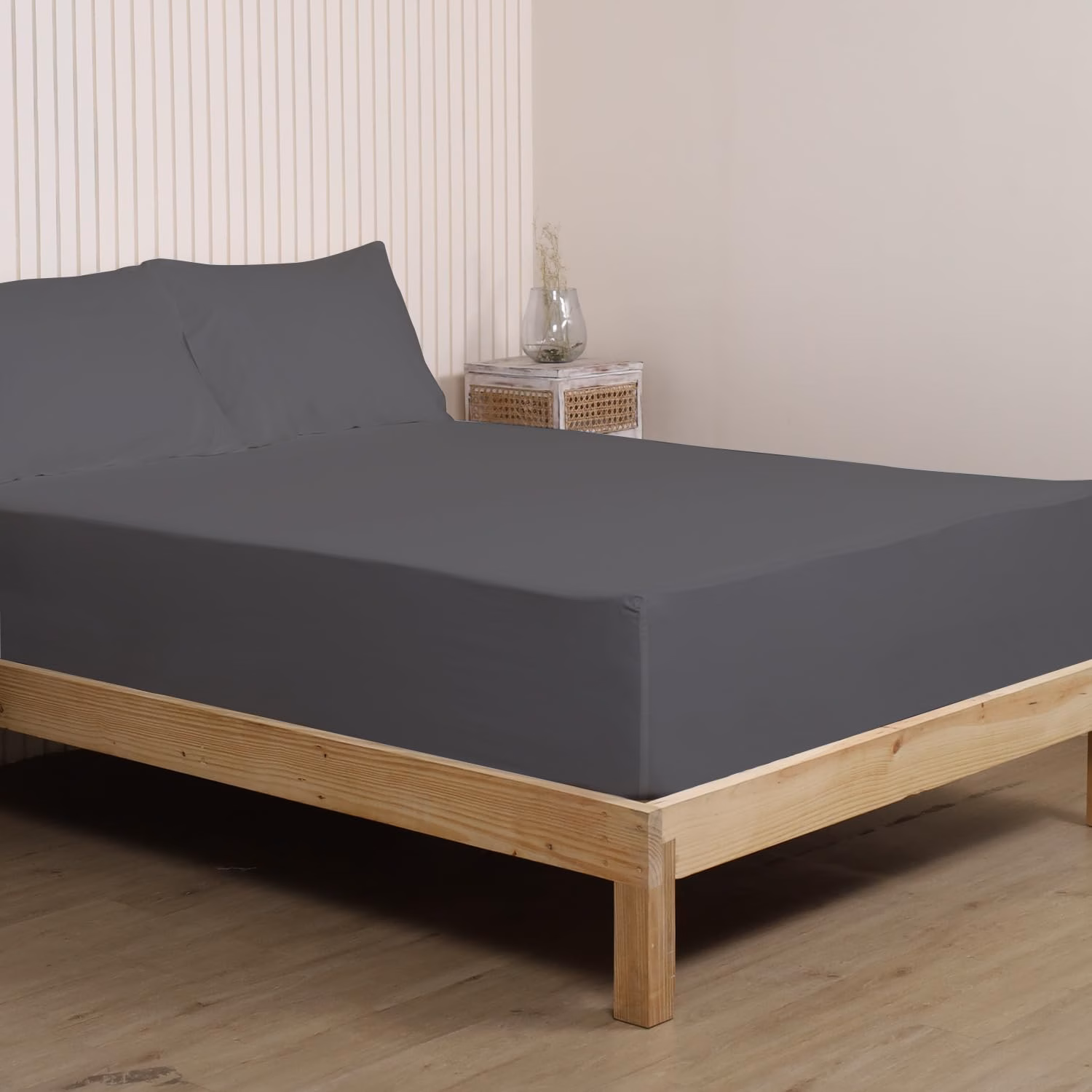 Seasons Pure Cotton Percale Fitted Sheet for King Bed Size Bedding with Pillow Cover for Bedroom, Soft Hotel Quality Bottom Bedsheets with Elastic Deep Pocket (72x78 Inch, Light Grey)