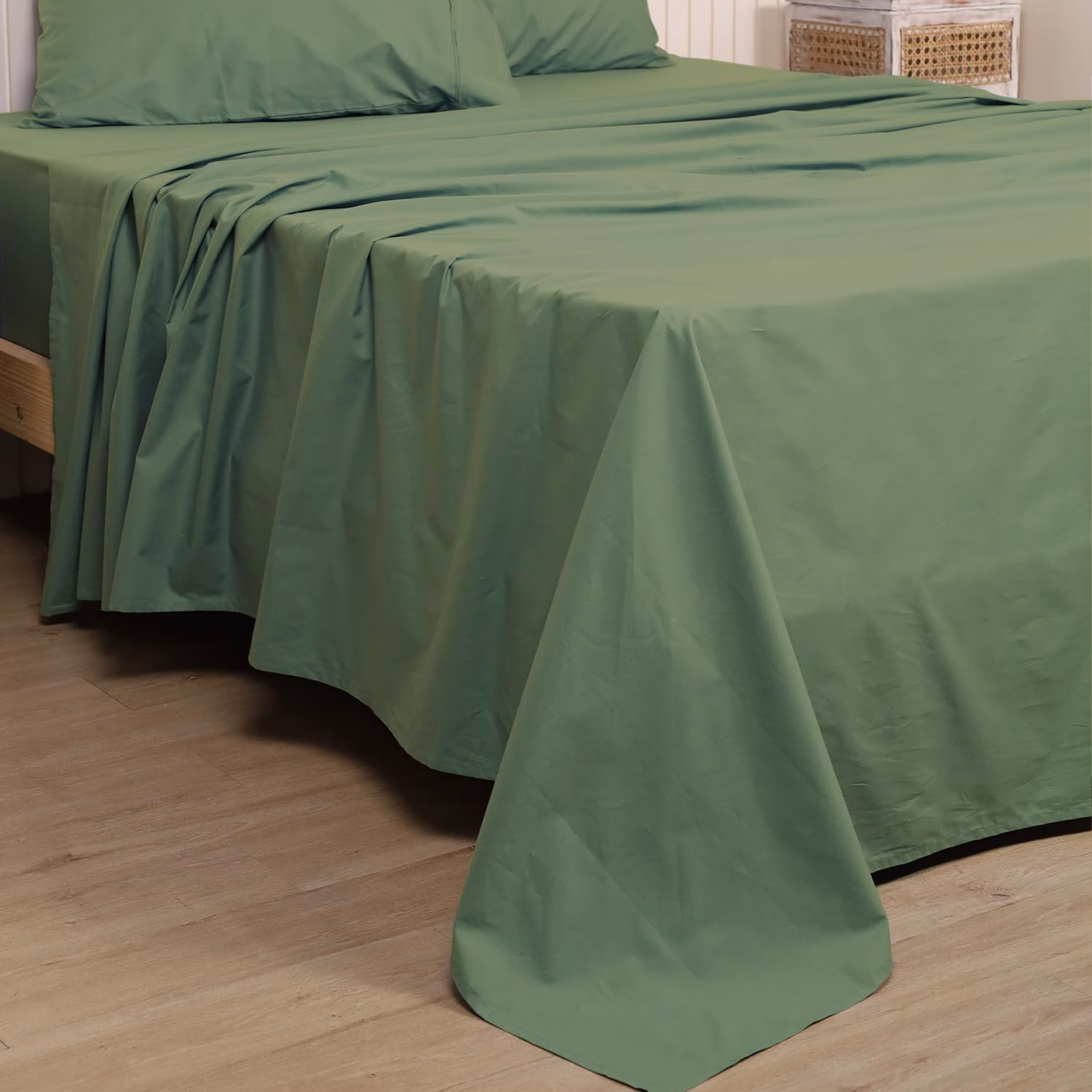 Seasons Pure Cotton Percale Linen Bedsheet for Single Bed Size Bedding with Pillow Cover for Bedroom, Soft Smooth Crisp Hotel Quality Flat Sheets for Summer (90x60 Inch, Avocado Green) - Image 3