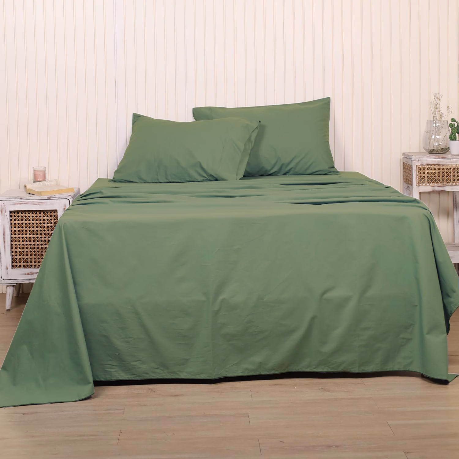 Seasons Pure Cotton Percale Linen Bedsheet for Single Bed Size Bedding with Pillow Cover for Bedroom, Soft Smooth Crisp Hotel Quality Flat Sheets for Summer (90x60 Inch, Avocado Green)