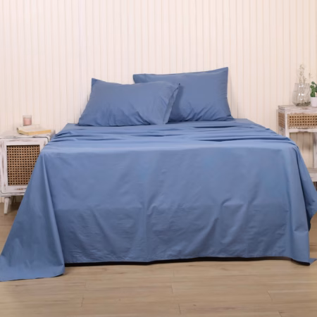 Seasons Pure Cotton Percale Linen Bedsheet for Single Bed Size Bedding with Pillow Cover for Bedroom, Soft Smooth Crisp Hotel Quality Flat Sheets for Summer (90x60 Inch, Bahamas Blue)