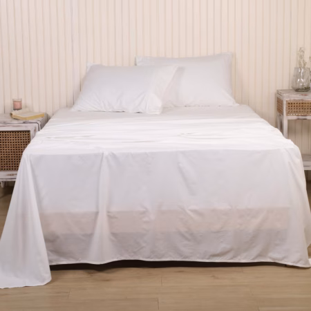 Seasons Pure Cotton Percale Linen Bedsheet for Single Bed Size Bedding with Pillow Cover for Bedroom, Soft Smooth Crisp Hotel Quality Flat Sheets for Summer (90x60 Inch, White)