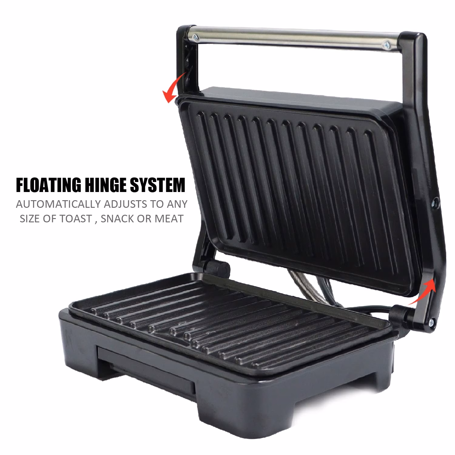 iBELL SM1515 Sandwich Maker with Floating Hinges, 1000 Watt, Panini / Grill / Toast, Grill?(Black, Silver) - Image 3