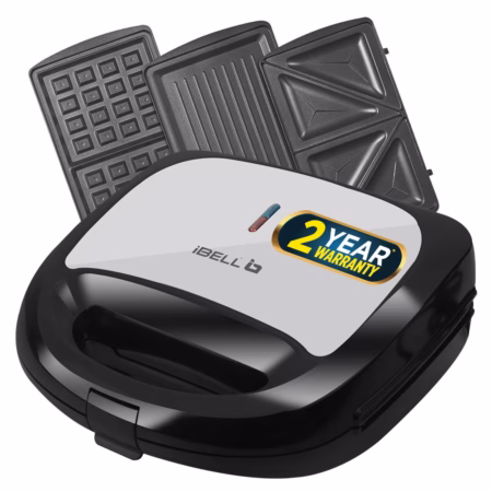 iBELL SM1301 Sandwich Maker 3 in 1, Detachable Plates for Toast, Waffle, Grill, 750W Toast, Grill, Waffle?(Black)