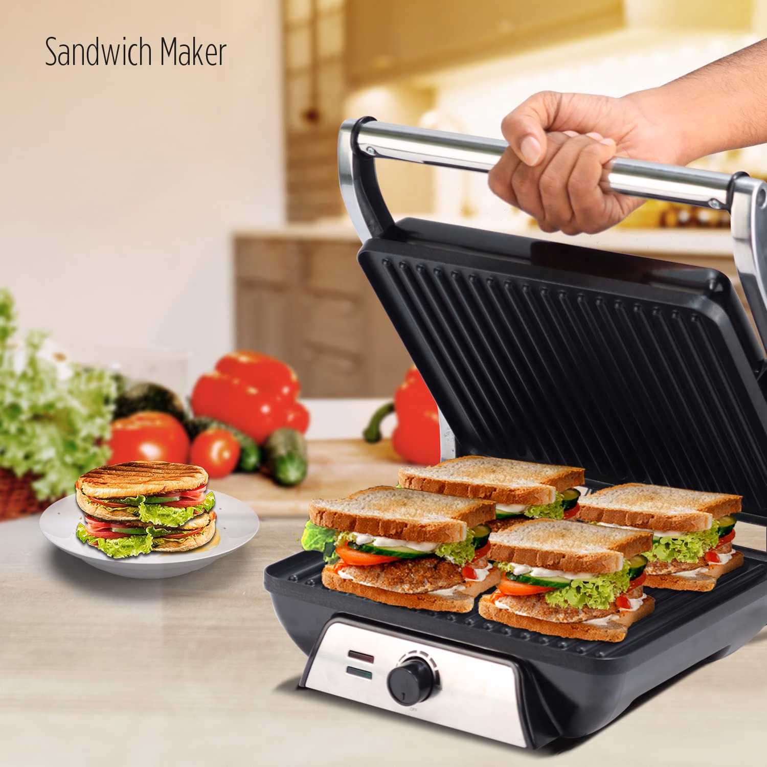 iBELL SM1201G Sandwich Maker, Electric, Floating Hinges, 4 Bread Big Size, Grill and Toast?(Silver, Black) - Image 3