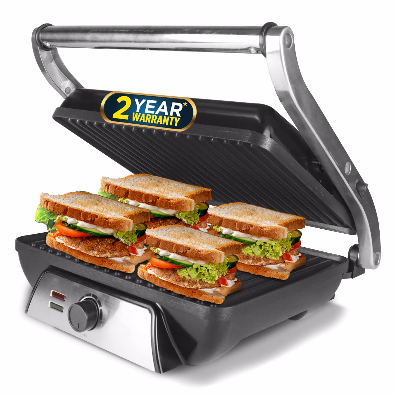 iBELL SM1201G Sandwich Maker, Electric, Floating Hinges, 4 Bread Big Size, Grill and Toast?(Silver, Black)