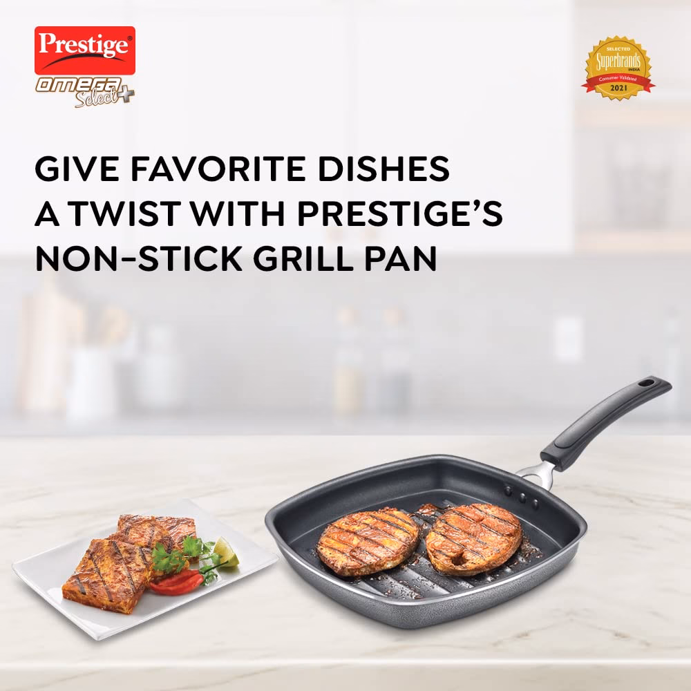 Prestige Omega Select Plus Square grill pan 250mm Grill Pan 25 cm diameter 1.8 L capacity (Aluminium, Non-stick). - Image 3