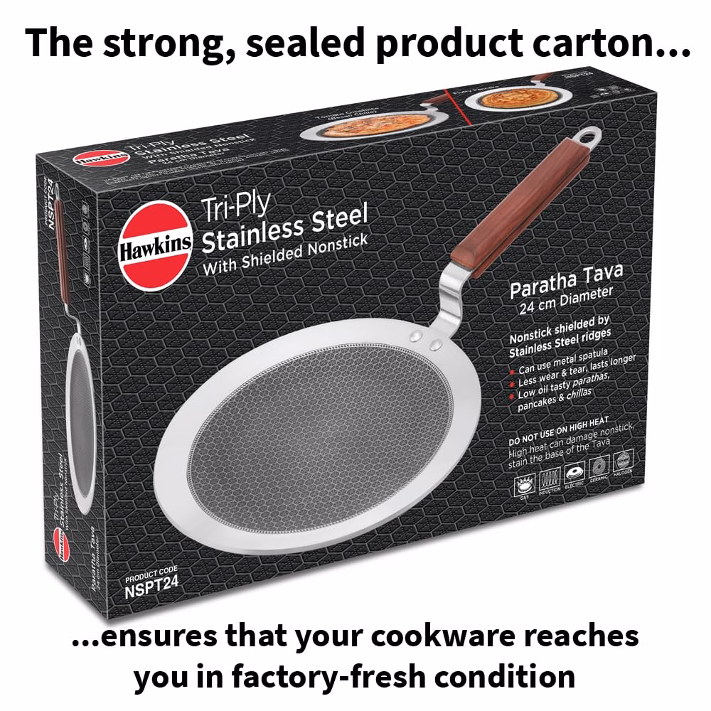 Hawkins Paratha Tava, Triply Stainless Steel Shielded Honeycomb Nonstick (NSPT24) Tawa 24 cm diameter - Image 4