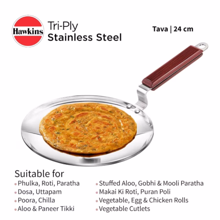 Hawkins Stainless Steel (SSTV24) Tawa 24 cm diameter??(Triply, Induction Bottom)
