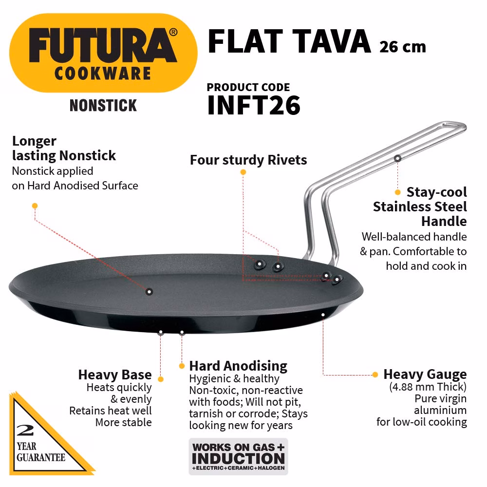 Hawkins Non Stick Flat Tava (INFT26) Tawa 26 cm diameter??(Hard Anodised, Non-stick, Induction Bottom) - Image 3