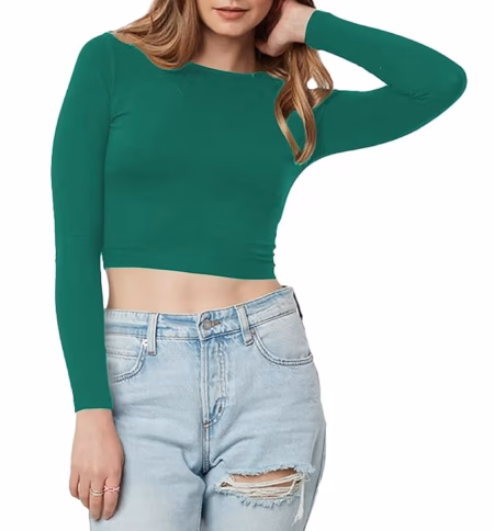 Women Cotton Boat Neck Royal Green Top