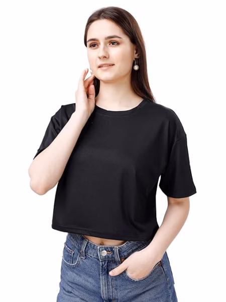 Women Oversized Black Crop Top