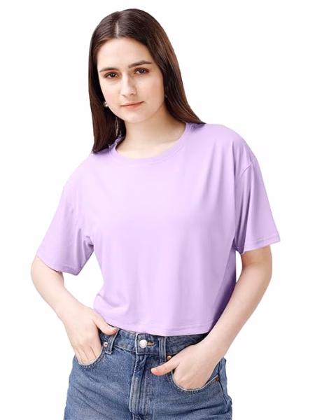 Women Oversized Lavender Crop Top