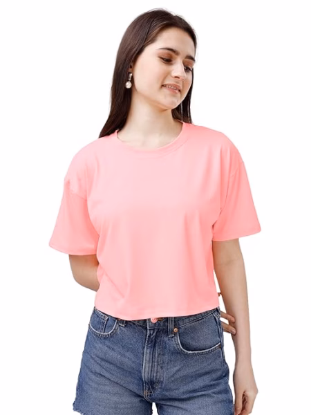 Women Oversized Peach Crop Top