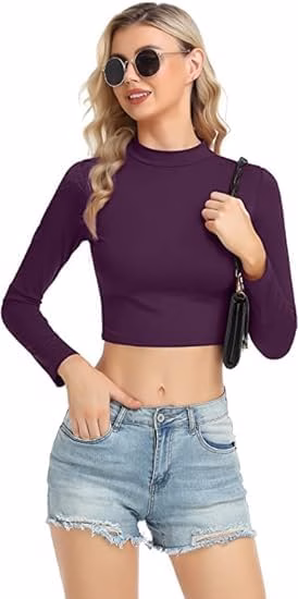 Women High Neck Dark Purple Crop Top