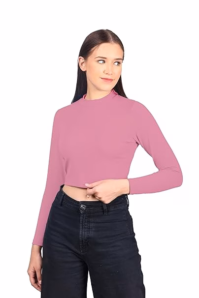 Women High Neck Onion Pink Crop Top