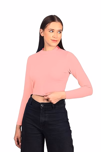 Women High Neck Pink Crop Top
