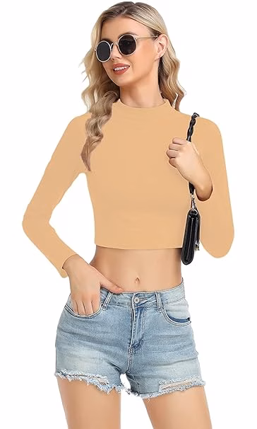 Women High Neck Skinny Crop Top