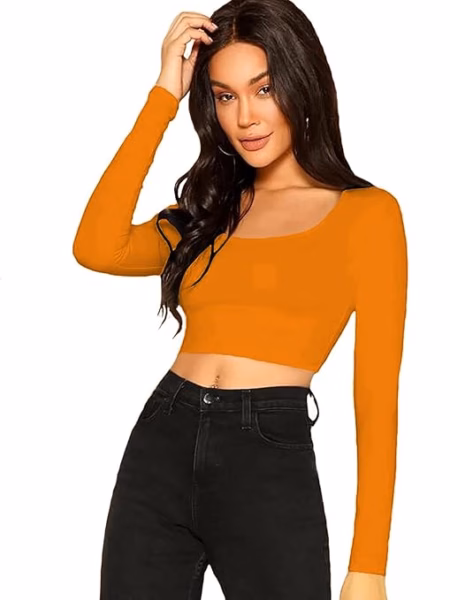 Women Solid Slim Fit Mustard Yellow Crop Top