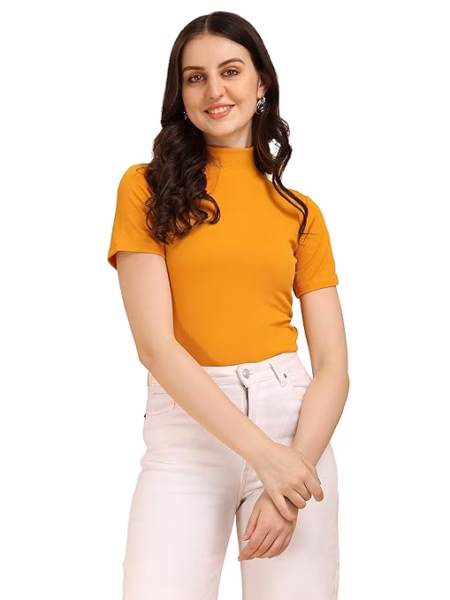 Women's Casual Solid Mustard Top