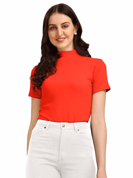 Women's Casual Solid Red Top