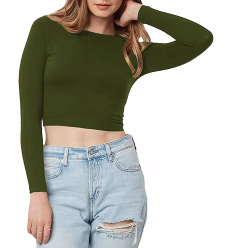 Women Cotton Boat Neck Green Top