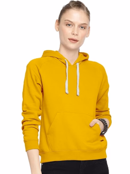 Women Winter Neck Yellow Hooded