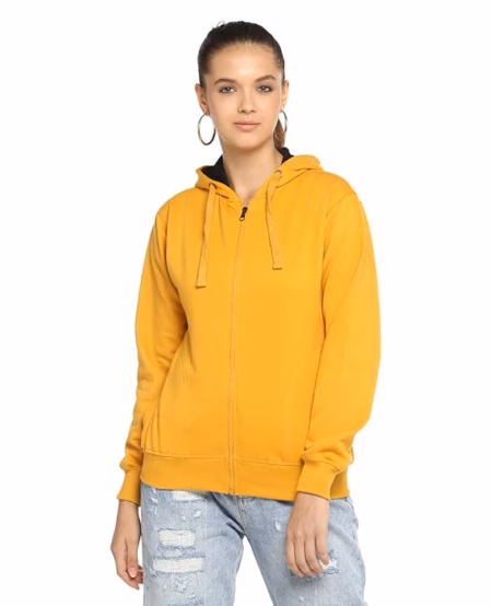 Women Cotton Yellow Hooded